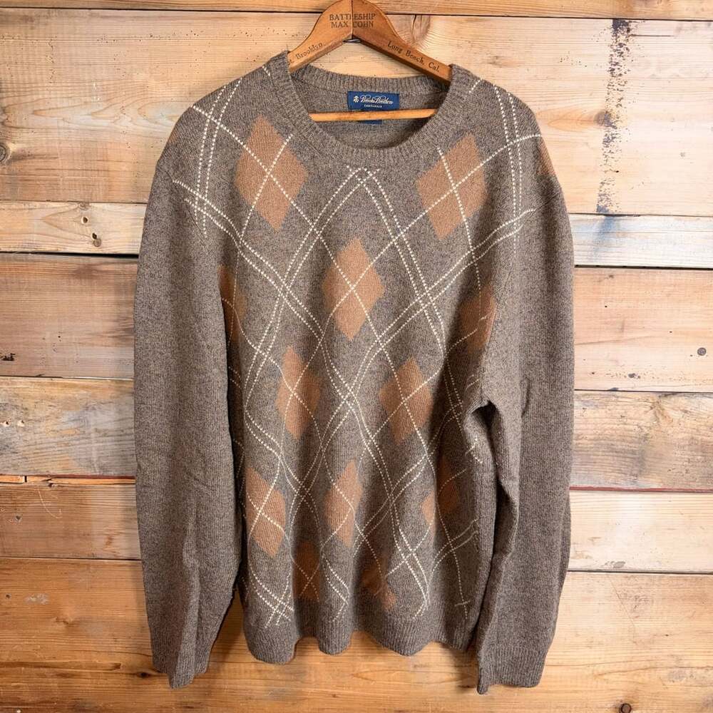 Vintage Brooks Brothers Camel Hair Argyle Sweater XXL